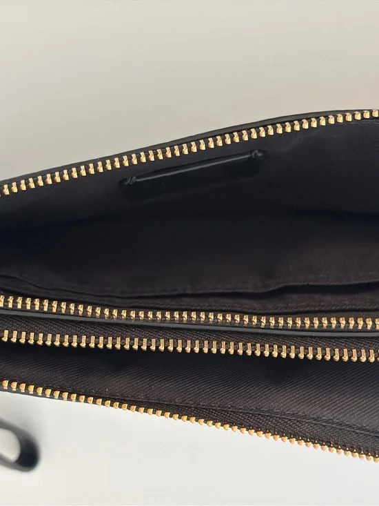 Coach Black Pebbled Leather Zip Wristlet with Gold Logo - Picture 8 of 16